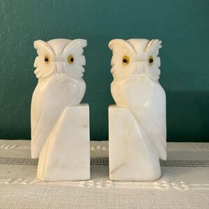 Alabaster owl bookends